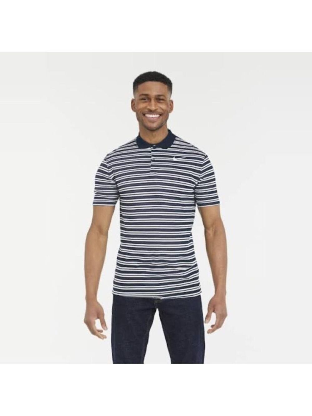 NIKE Dri-Fit Striped Short Sleeve Golf Polo Shirt